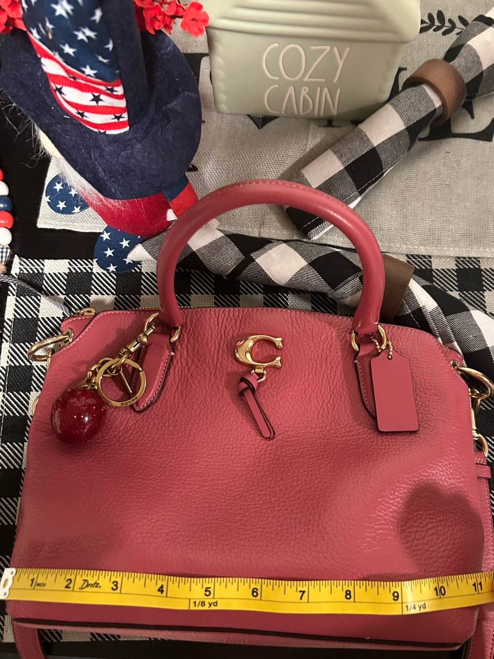 Coach Remi Dusty Pink Pebbled Leather Satchel Gold Hardware & Coach Apple Charm - Picture 8 of 13